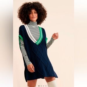 Free People Kenzie Navy V-Neck Sweater Mini Dress Size XS